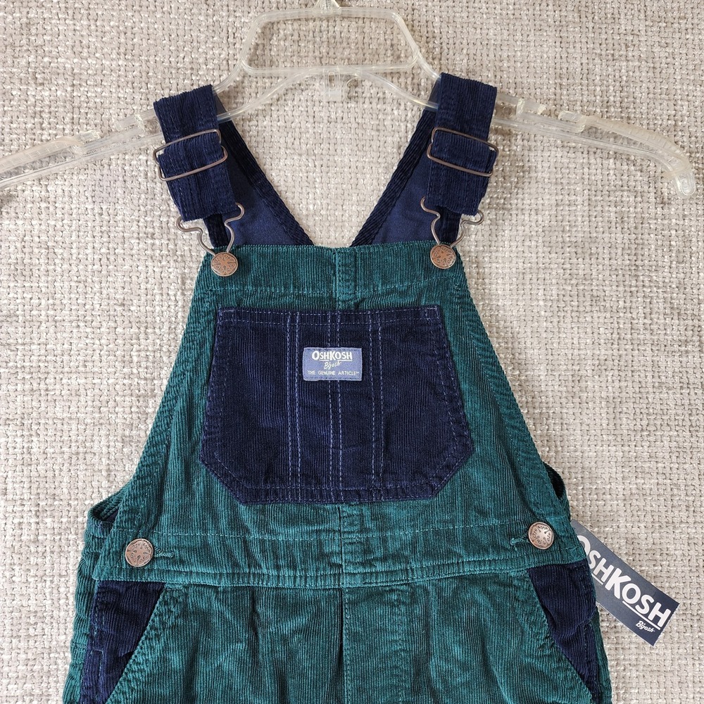 Oshkosh B'Gosh Corduroy Overalls Kids 5T Green Navy Jersey Lined NEW